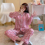 Women's Silk Long-sleeved Pajamas Pajamas Suit Jacquard Plaid High-grade Ice Silk Can Be Worn Outside Home Wear