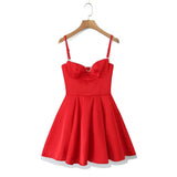 Red Satin Corset Style Tulle Strap Mini Dress- Outfit