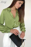 Satin Shirts Women Fashion Tops 2023 Spring Solid Long Sleeve Blouses Vintage Shirt Casual Loose Buttons Female