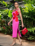 Flower Printed Waist Hollow Out Midi Dress Women Sleeveless Back Zipper Split Robes 2024 Fashion High Street