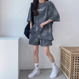 Women Shorts Matching Set Casual Loose Short Sleeve Clothing Female Print Tops Elastic Waist Pant 2 Piece Suit
