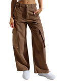 Loose Wide Leg Straight Leg Multi-Pocket Cargo Jeans-Outfit