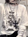 Detachable Long Sleeve Cotton T-shirt Women Japanese Cartoon Print Kawaii Graphic T Shirts Y2k Aesthetic Harajuku