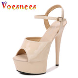 Beige Color Dress Party Shoes Women Fashion Design Sexy Catwalk Sandals High Heels Platform Stiletto Girls Shoe Club