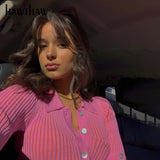 Women Autumn Winter Long Sleeve Knitted Pink T Shirt Crop Tops Топ Женский 2021 Fall Clothes Wholesale Items Haut