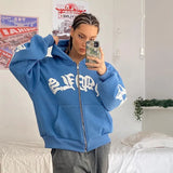 Gothic Letter Graphic Zip Up HoodieOutfit