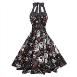 Vintage Holiday Party Gothic Dress 50s The Nightmare Before Christma Skull Jake 3D Print Sleeveless Skater Pleated