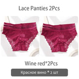 2PCS/Set Lace Women's Panties Sexy Transparent Middle Waist Panties For Women Hollow Out Lingerie Female Pantys
