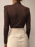 V Neck Brown Bodycon Bodysuit Women Autumn Long Sleeve Top Bodies Sexy Solid Female Overalls Casual Bodysuits