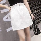 Waist Summer Women Denim Skirt Pockets Sexy White High waist jeans Skirts A-line Casual Ruffles Female mini saia