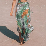 New Bikini Set Beach Skirt Tunics for Beach Long Leaves Print Bikini Cover up Robe de Plage Sarong Beach Swimsuit
