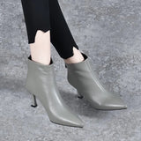 Zingj Thin-Heeled Women's Boots Fashion Short Boots 2023 Autumn New Naked Boots Cowhide Rear Zipper Women's Leather