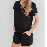 2020 Summer Fashion O Neck Hollow Out Women's Jumpsuit Casual Slim Stripe Patchwork Short Sleeve Pocket Ladies