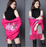 Printed Tassel Knitting Poncho New Fashion Long Batwing Sleeve Swing Sweater Wrap Cardigan Female V