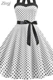 Dot Dress Women Vintage Swing Halter Belt 50s 60s Rockabilly Prom Party Dresses Retro Feminino