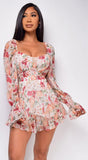 Floral Sexy Backless Square Collar Long