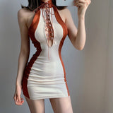 New Hot Sexy Women Hollow Out Bandage Lace Up Stand High Flexibility Tank Mini Dress Sleeveless Tassel Girl Female