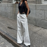 Zingj Simple Black And White Stripe Casual Wide Leg Pants 2024 New Spring And Autumn Fashion Temperament All-Match Trousers Women-Outfit