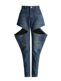 2025 New Fashion Temperament High Waist Design Sense Hollow Out Old Jeans Women's Show High Thin
