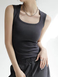 Women Solid U Neck Ribbed Tank Top Camisole Women Summer Basic Elastic Tank Top U Neck Solid Tank