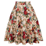 Women Retro Pleated Skirts 50s Kawai Vintage Rockabilly Swing Flamingo Printed High Waist Casual Tutu Summer Skater