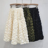 Elastic Waist A-line 3d Rose Flowers Design Maxi Skirt- Outfit