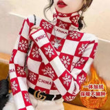 New Harajuku Elegant Fashion Long Sleeved T-shirts Thicken Warm Plus Velvet Turtleneck Soft Tops Women Printed Tees