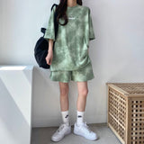 Women Shorts Matching Set Casual Loose Short Sleeve Clothing Female Print Tops Elastic Waist Pant 2 Piece Suit