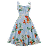 Spaghetti Strap Vintage Dress 50s 60s Floral And Snake Print Women Clothes Party Night A Line Sexy Slip