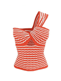 Knitted Stripe One Shoulder Tank Top- Outfit