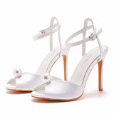 Mouth High Heel Sandals 10 Cm White Satin Cloth High Heel Women's Shoes Wedding Dress Wedding Dress Bridal