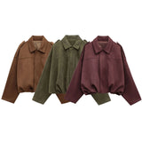 Velvet Loose Spring Girl Casual Blouse Zipper Fashion Bomber Jacket 2025 Bat Sleeve