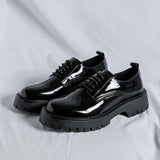 Zingj Shoes Korean Version British Wind Youth Business Shoes High Lace Up Suit Patent Leather Work Shoes