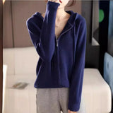 Autumn And Winter New Japanese And Korean Lazy Style Hooded Zipper Cardigan Women's Loose Thin Sweater