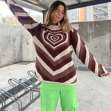 Aesthetics Heart Striped Turtleneck Pullovers E-girl Sweet Long Sleeve Hot Pink woman sweaters Harajuku 90s Knitwear