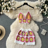 Zingj Wind Knit Suit Female Summer Hollow Out Embroidered Back Sling With Chest Sweet Cool Hot Girl Short