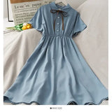 Women Chiffon Bow Solid High Waist Turn-down Collar Preppy Style Kawaii Ulzzang Popular Temperament Girls Summer