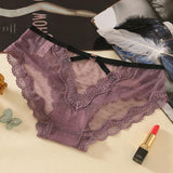 Hollow Out Sexy Dots Transparent Underwear Women Erotic Heart Decoration Panties Floral Lace Briefs Seamless