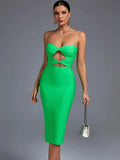 Out Midi Bandage Dress Women Green Bodycon Dress Evening Party Elegant Sexy Midi Birthday Club Outfit 2022 Summer