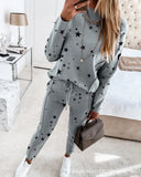 sports suit women's star print top + pants suit casual fashion trend two-piece