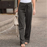 High Waist Straight Trousers Summer Casual Elastic Waist Lace-up Wide Leg Pants Harajuku Solid Ankle-length Length