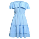 Women's Spring And Summer Casual Off-Shoulder Flounces Solid Color Dress