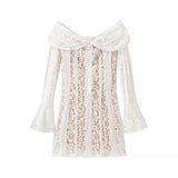 Women's Dress 2025 New Fashion Elegant Sexy One-Word Shoulder Lace