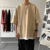 And Summer New Fake Two Short-Sleeved T-Shirts Male Trend Hong Kong Style Simple Cec Half-Sleeved Internet Celebrity Hip-Hop