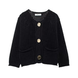 2025 New Women's Solid-Color Casual Fashion Coarse Knit Long-Sleeved Sweater Cardigan