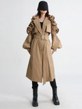 Zingj Street Wind Long Coat Tide 2024 Spring Lapel Long Sleeve Wooden Ear Decorative Splicing Lace