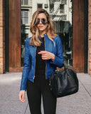 2020 Spring Autumn Fashion Stand Button Women's Jackets Casual Bodycon Solid Long Sleeve Zipper Lady Pilot Jackets