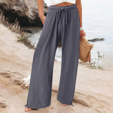 Casual Solid Color Trousers Wide