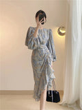 French floral women's spring dress 2022 new temperament long skirt waist slimming design niche skirt bandage