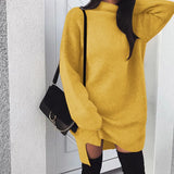 Loose Solid Long Slevee Women's Split Dress 2021 Autumn Winter Fashion Turtleneck Elegant Lady Mid-length Dress Plus
